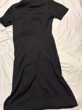 Nina Leonard Black Wool-Blend Turtleneck Midi Dress - Size M
